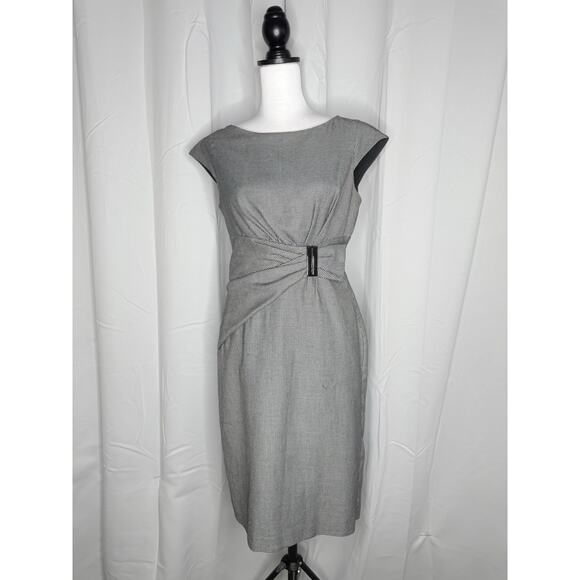 Max Mara Weekend Gingham Sleeveless Dress White Black Shift Wrap Cocktail 4 TALL - Picture 2 of 8